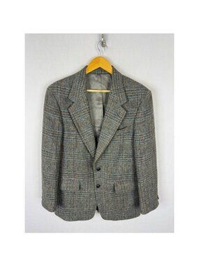 Harris Tweed Mens 40 Reg Wool Blazer Grey Glen Plaid Sport Coat Scotland